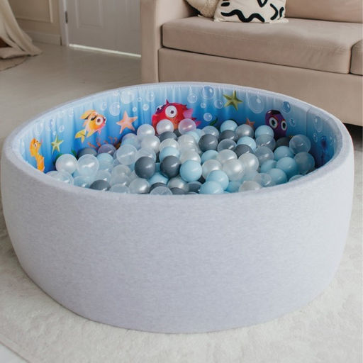 Шарики для сухого бассейна, 100 штук, цвета: светло-голубой, серебро, белый перламутр, прозрачный, диаметр шара — 7,5 см