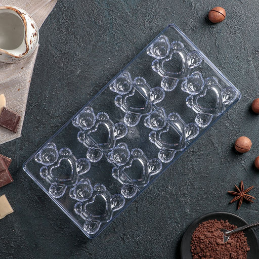 Форма конфет и шоколада Влюблённые мишки, 28?14 см, 8 ячеек, прозрачная