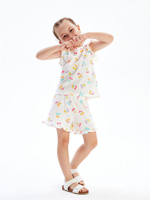 Bask?l? K?z ?ocuk Ti??rt ve ?ort 2li