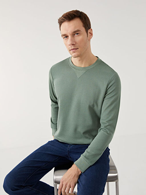 Bisiklet Yaka Uzun Kollu Erkek Sweatshirt