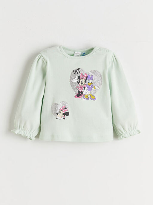 Bisiklet Yaka Minnie Mouse Bask?l? K?z Bebek Ti??rt ve Tayt