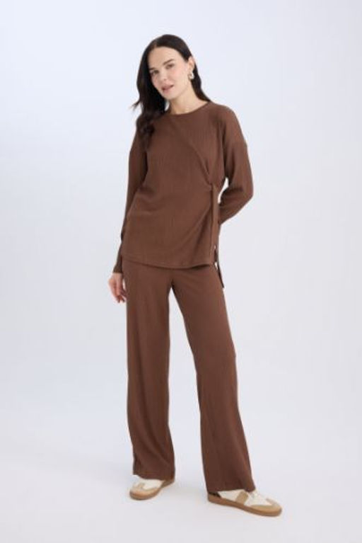 Burumcuk Pantolon Wide Leg Genis Bol Paca Esnek Belli