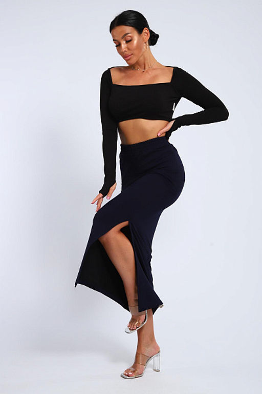 Юбка, футер (01056, черный макси) - Плиона фото 34