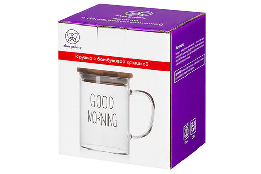Кружка 450 мл 12*8*11,5 см "Good morning" с бамбуковой крышкой