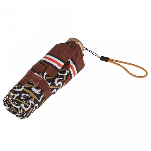 Зонт-мини механический Орнамент ткань эпонж (полиэстер) + черное УФ-покрытие, 6 лучей, д/купола 90см, 5 сложений, 17см в сложенном виде, механизм против ветра, пластмассовая ручка, цвет черный, коричневый кант, 225гр (Китай) - Домашняя Мода фото 7