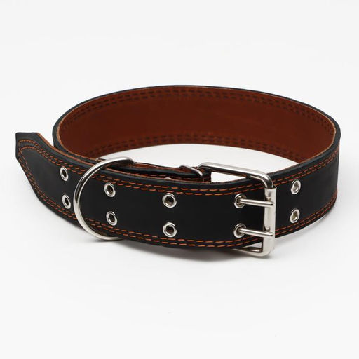Ошейник кожаный двухслойный, 85 х 4.5 см, ОШ 50-70 см, чёрный - Пижон фото 2