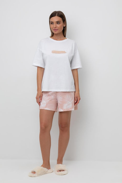 Е 20143/белый,листья пальмы пижама жен
