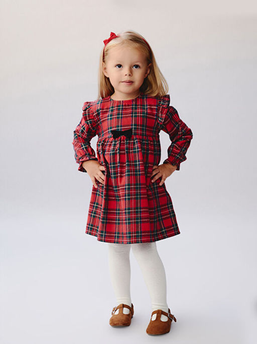 Bisiklet Yaka Ekose K?z Bebek Elbise