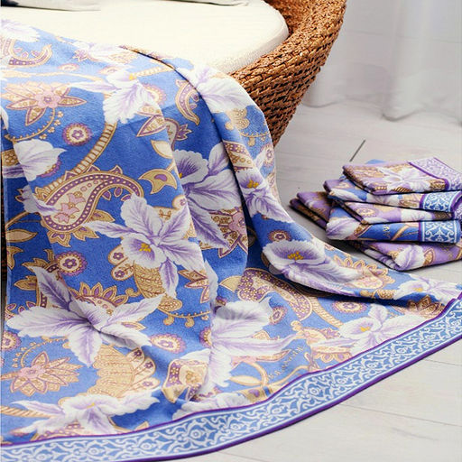 "Япония-2014" Полотенце махровое 70х140см, плотность 300гр/м2, 100% хлопок, "Фантазия", синий, Bolangde (Китай)