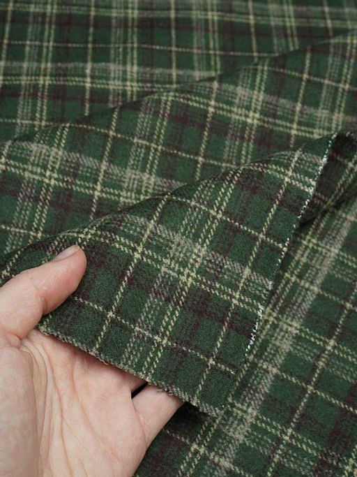 Шерсть пальтово-костюмная Твид Клетка цв.бежево-сливовый на зеленом, ш.1.5м, шерсть-50%, п/э-50% - Купава фото 2