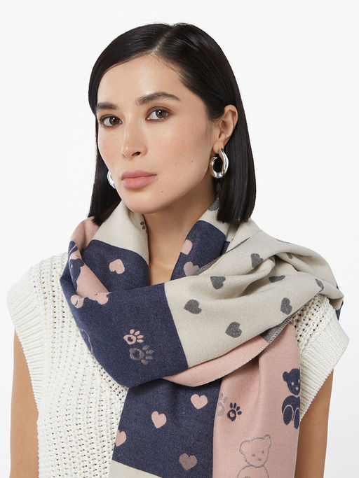 в составе ШЕРСТЬ и КАШЕМИР Большой, мягкий, теплый двусторонний палантин с принтом. - Tantino фото 5