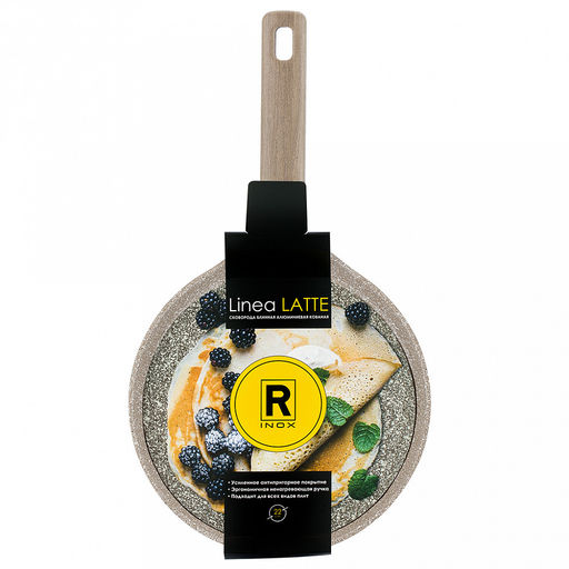 Сковорода блинная с антипригарным покрытием Latte д22см, h1,7см, s2,6мм, дно s3,2мм, литой алюминий, бакелитовая ручка с покрытием soft-touch, капсульное дно, Regent (Китай) Подходит для всех видов плит, включая индукционную. - Домашняя мода фото 6