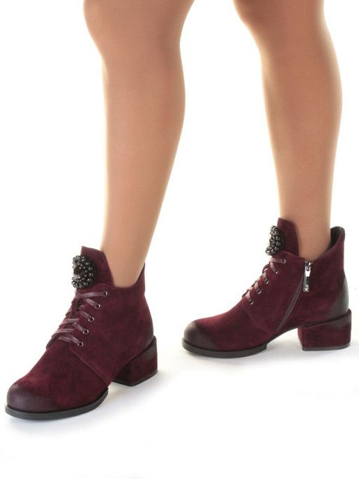 04-R181-3 BURGUNDY Ботинки зимние женские (натуральная замша, натуральный мех) - Фабричный китай фото 2