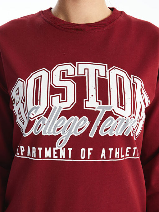 Bisiklet Yaka Bask?l? Kad?n Sweatshirt