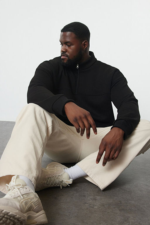 B_y_k Beden Siyah Oversize/Geni_ Kesim Fermuarl_ Sweatshirt TMNAW25AO00028 - Trendyolmilla фото 2