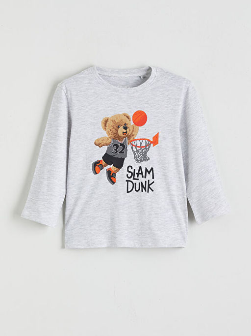 Bask?l? Erkek ?ocuk Penye Pijama Tak?m