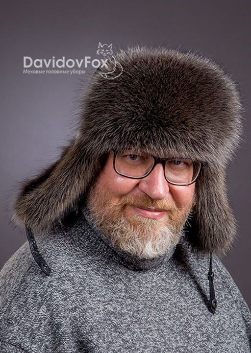 Шапка Пилот мужской енот кожа