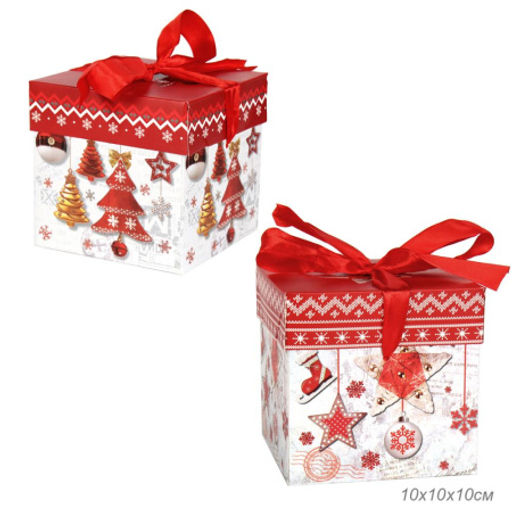 Цена за 12 шт. Коробка подарочная 10х10х10 см складная / 119X /уп 12/1200/Новый год