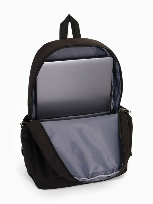 Рюкзак школьный на молнии, с карманами, с принтом, размер 30?12?43 см, чёрный