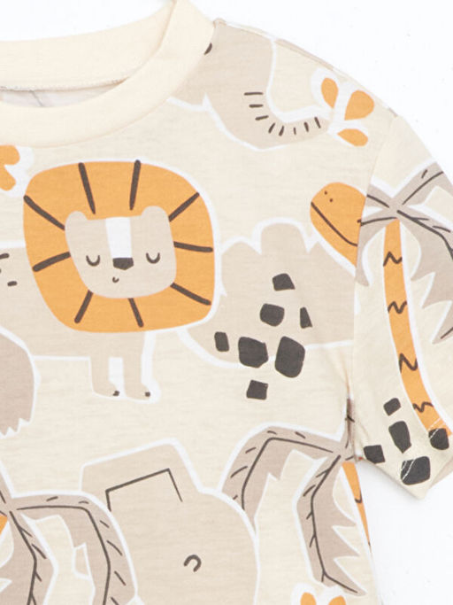 Bisiklet Yaka Bask?l? Erkek Bebek Pijama Tak?m?