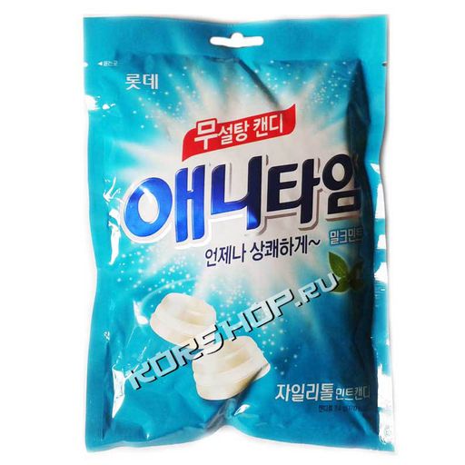 Леденцы без сахара (молочно-мятный вкус) Xylitol Anytime Milk Mint Lotte, Корея, 74 г Акция