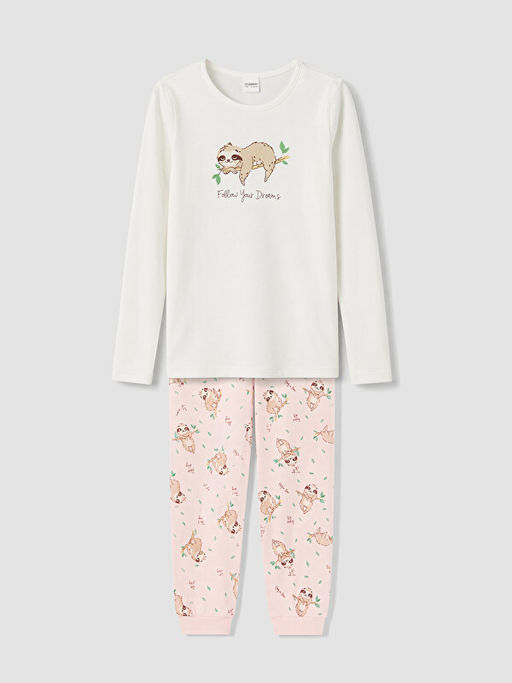 Bask?l? K?z ?ocuk Pijama Tak?m?