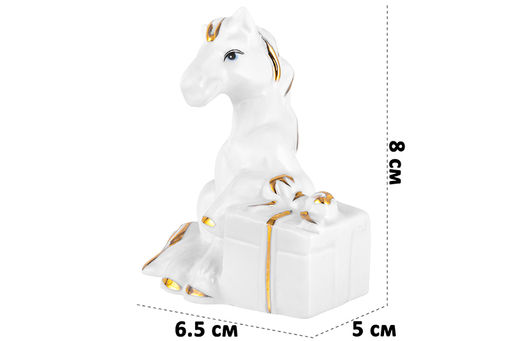 Фигурка декоративная 6,5*5*8 см Лошадь с подарком белая с золотом, фарфор - Elan gallery фото 2