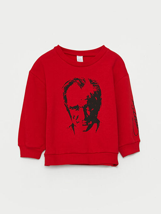 Bisiklet Yaka Uzun Kollu Atat?rk Bask?l? K?z Bebek Sweatshirt - Waikiki фото 3