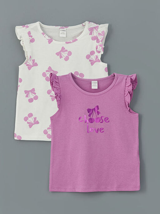 Bisiklet Yaka Kiraz Bask?l? K?z ?ocuk Atlet 2li