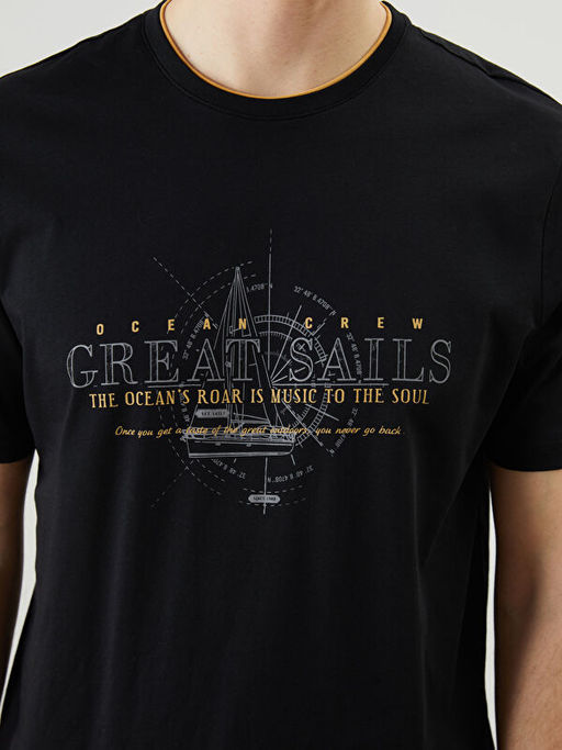 Bisiklet Yaka K?sa Kollu Bask?l? Penye Erkek Ti??rt