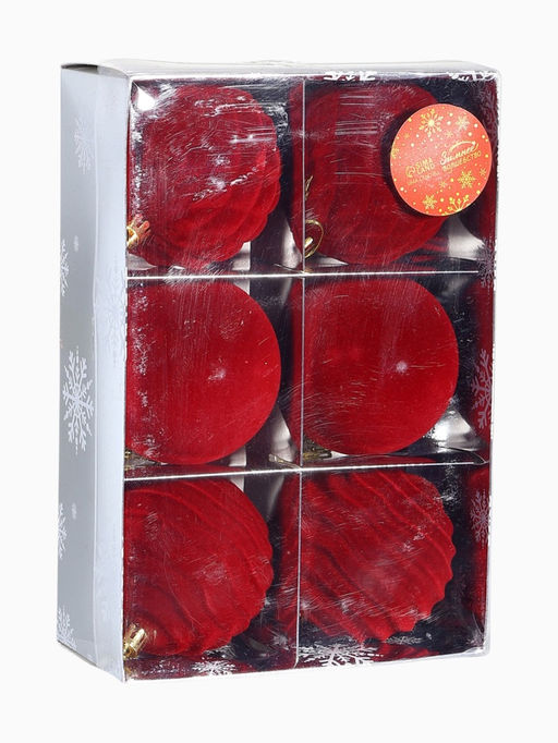 Ёлочные шары набор 6 шт., d=8 см, Бархат. Стиль красный - Зимнее волшебство фото 5