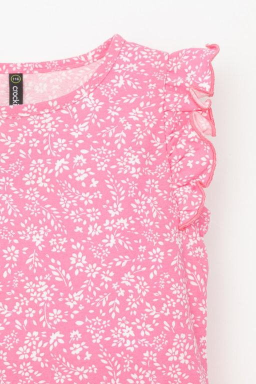 Crockid _ КР 301627-1/неоновый розовый,цветочки к555 фуфайка (футболка) для дев  фото 2