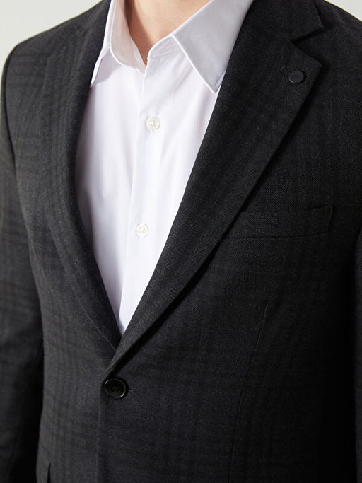 Dar Kal?p Y?n Kar???ml? Erkek Blazer Ceket