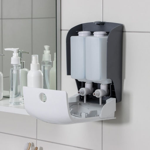 Диспенсер для жидкого мыла, механический, двойной по 500 мл, пластик, белый