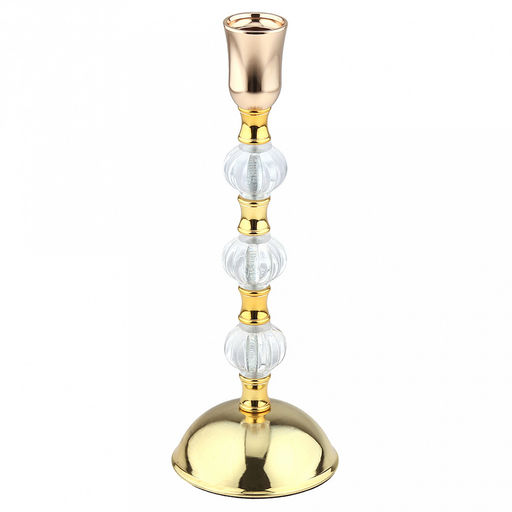 Подсвечник металлический "Магия" h25,3см, чаша д3,3см, h3,8см, пластмассовая/стеклянная ножка, нескользящее основание д9см, золотой, в коробке (Китай)