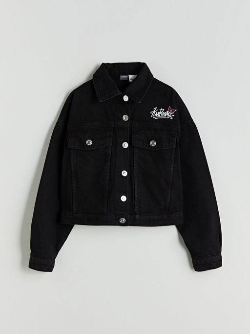 Kuromi Bask?l? K?z ?ocuk Jean Ceket