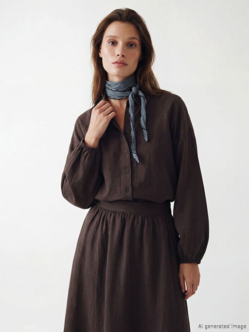 Dokulu Oversize M?slin Kad?n G?mlek Tunik