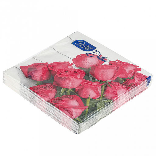 Салфетки бумажные 33х33см Grand Deluxe, 3-х слойные, 20 штук в упаковке, Розы (Россия) - Bouquet фото 3