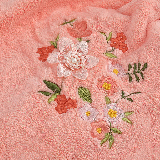 Парео махровое "Свежий букет" 70х175см, хлопок 100%, на резинке с липучкой, на кнопке, с вышивкой; с чалмой на пуговице 68х25см, розовый (Китай)