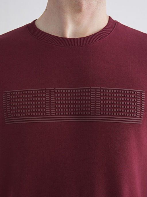 Bisiklet Yaka Uzun Kollu Bask?l? Erkek Sweatshirt