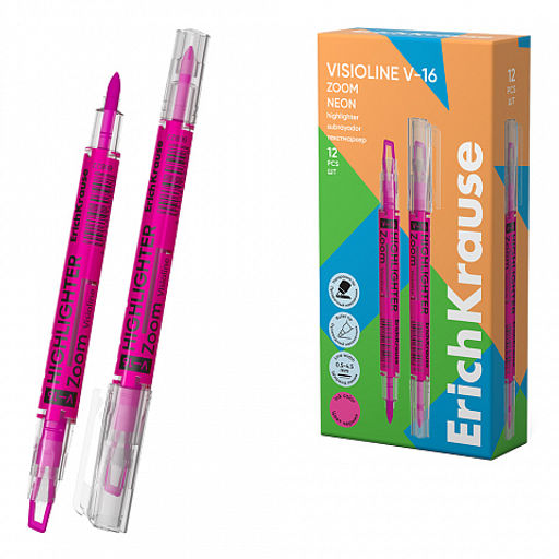 АКЦИЯ Цена за 12 шт. Двухсторонний текстмаркер ErichKrause Visioline V-16 Brush Neon, цвет чернил желтый (в коробке по 12 шт.)  фото 7