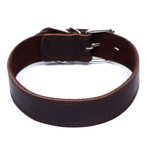 Ошейник кожаный двухслойный на замше, 3,5 см, ОШ 41-51 см, коричневый - Пижон фото 2