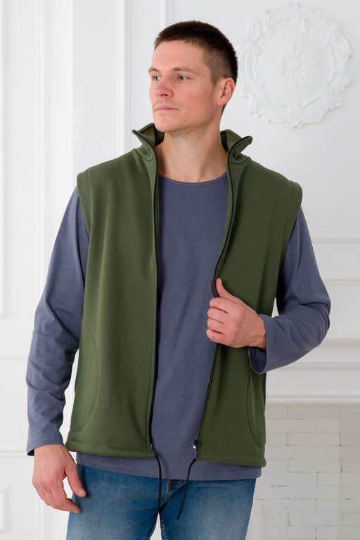 Жилет мужской из футера 3-х нитка хаки макси - Амадэль фото 2