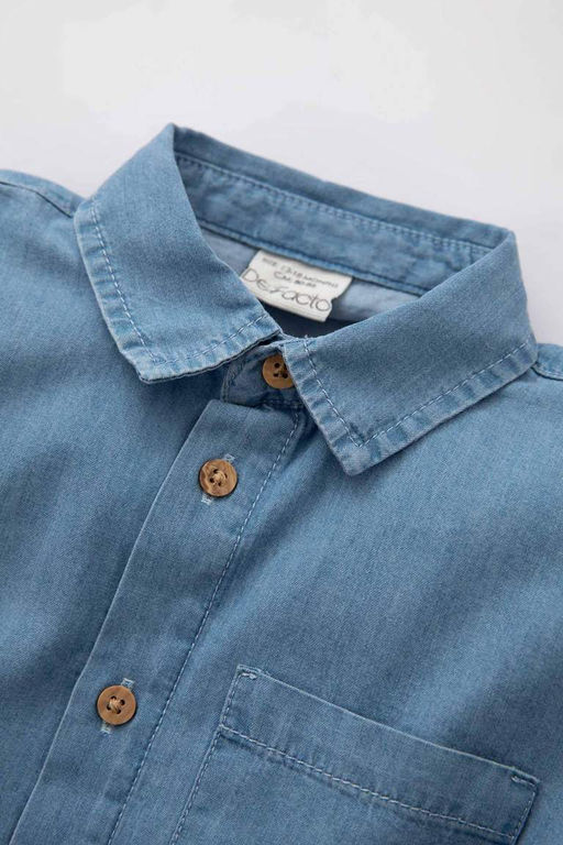 Джинсовая рубашка с длинными рукавами и принтом на спине для маленьких мальчиков - Defacto фото 6