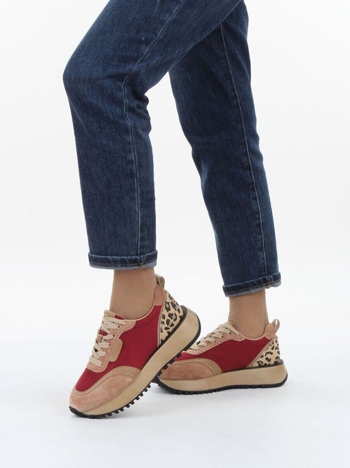 04-PDJ96-3 BEIGE/RED Кроссовки демисезонные женские (натуральная замша, натуральная кожа, текстиль) - Алиса фото 2