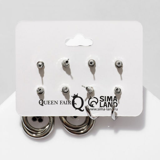 Серьги набор 4 пары Летние истории кольца и плетение, цвет белый в серебре - Queen fair фото 6