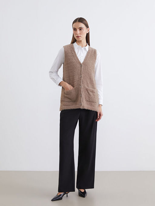 B?y?k Beden V Yaka Kad?n Pel?? Yelek