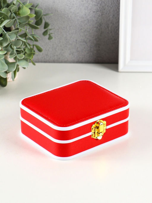 Шкатулка для украшений Giulia, пластик, кожзам, 6 ячеек, 10 полос, красная, 13.5×11.5×5.5 см