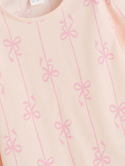 Bisiklet Yaka Fiyonk Bask?l? K?z ?ocuk Pijama Tak?m?