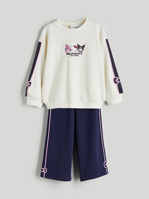 Hello Kitty Bask?l? K?z ?ocuk Sweatshirt ve E?ofman Alt 2li